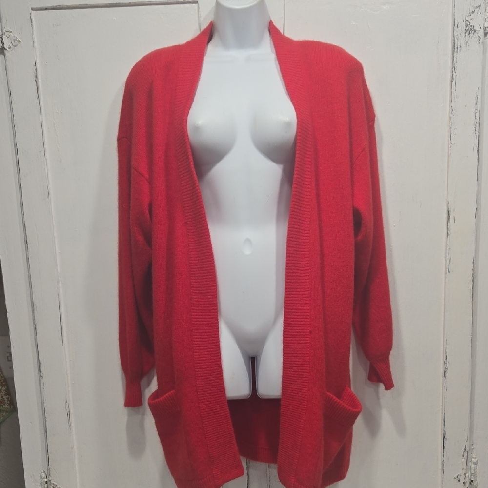 ADELE JOYCE LAMBSWOOL/ANGORA LONG CARDIGAN SWEATER WOMENS SIZE LARGE #7092